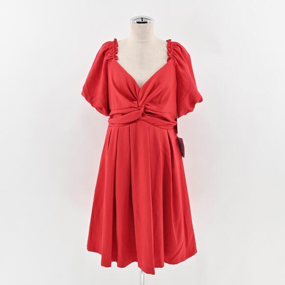 JULIA JORDAN Dress Size 10 Twist Knot Front Pleated Puff‎ Sleeve Apple Red NEW - Picture 1 of 13